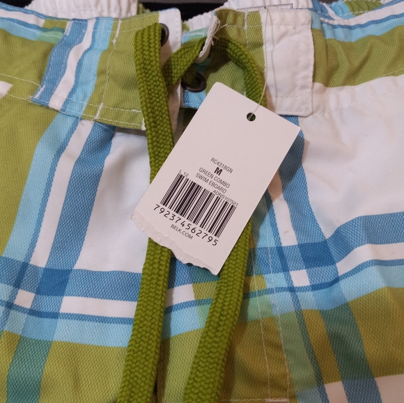 Mens Red Camel Swim Trunks Plaid Green Blue White Size M NWT board shorts - Picture 2 of 5